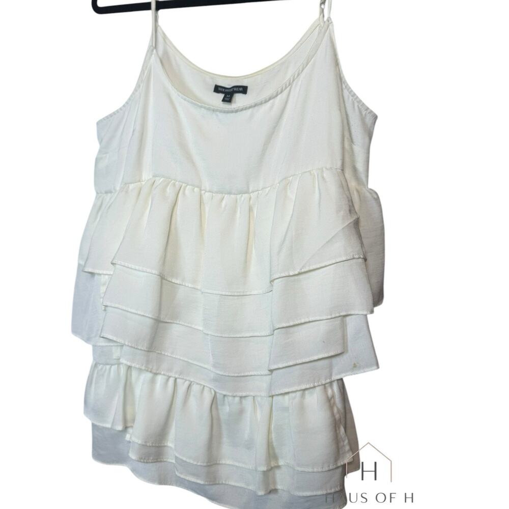 WHO WHAT WEAR White Chiffon Ruffle Sleeveless Camisole Tank Top Size M